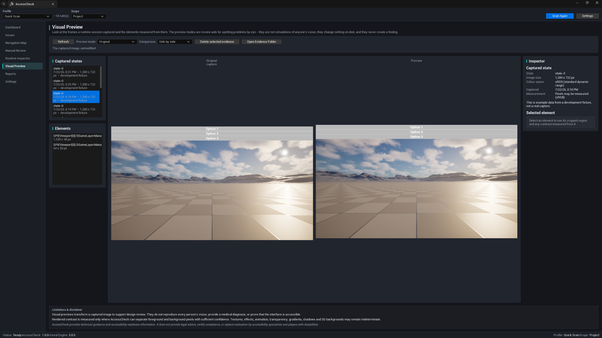 AccessCheck Visual Preview showing an original capture and comparison preview