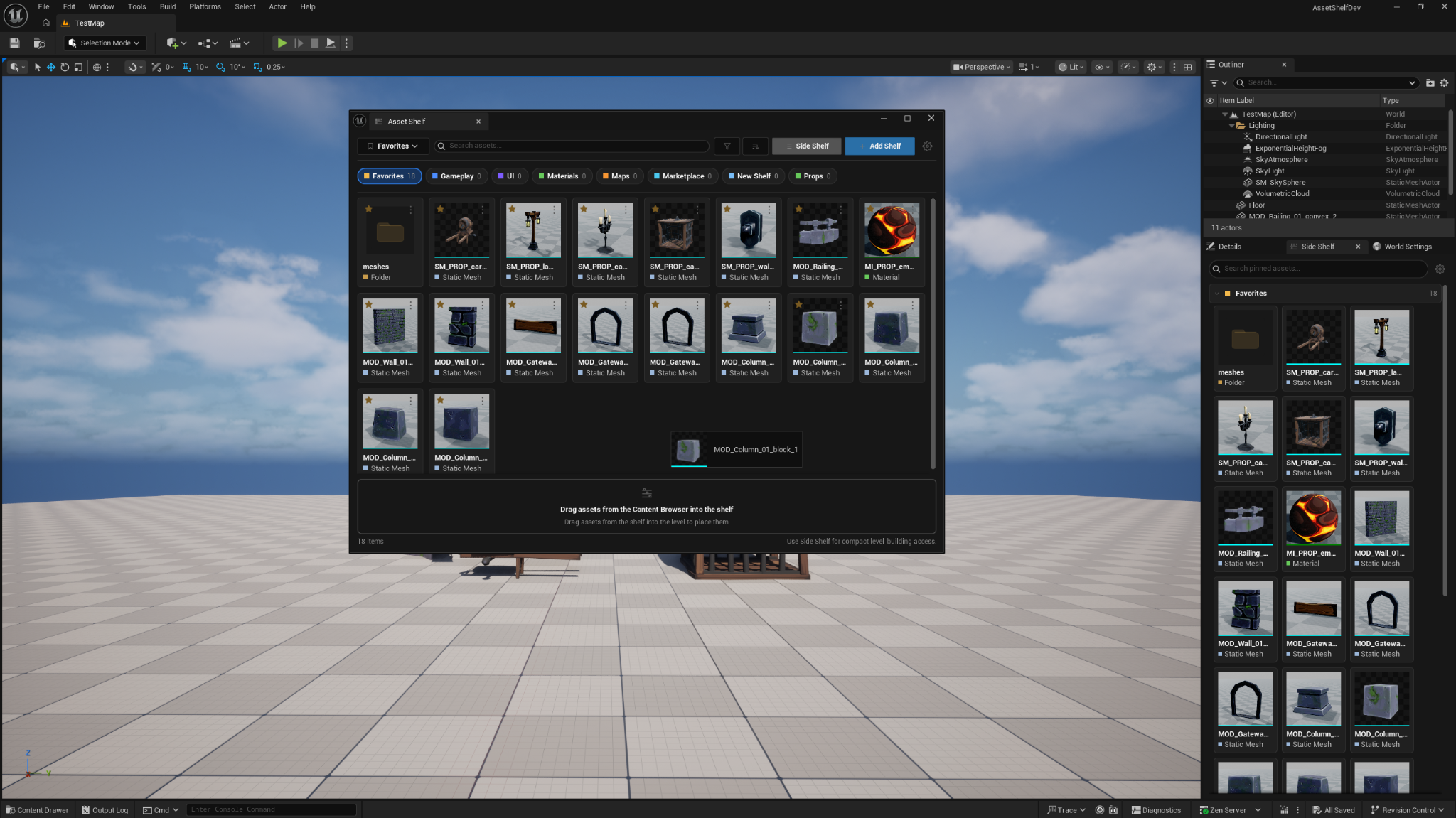 Asset Shelf in Unreal Editor
