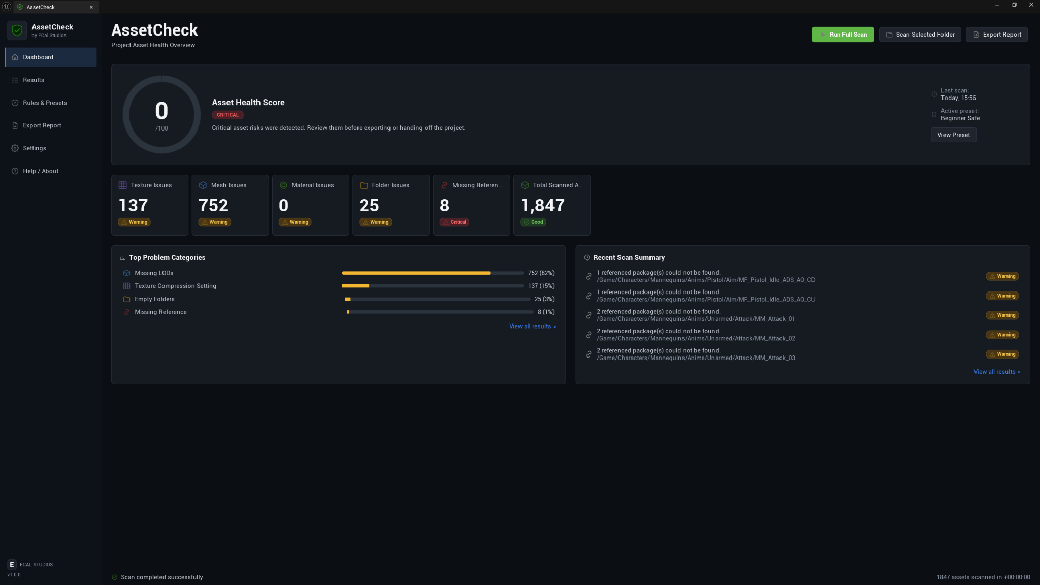 AssetCheck dashboard