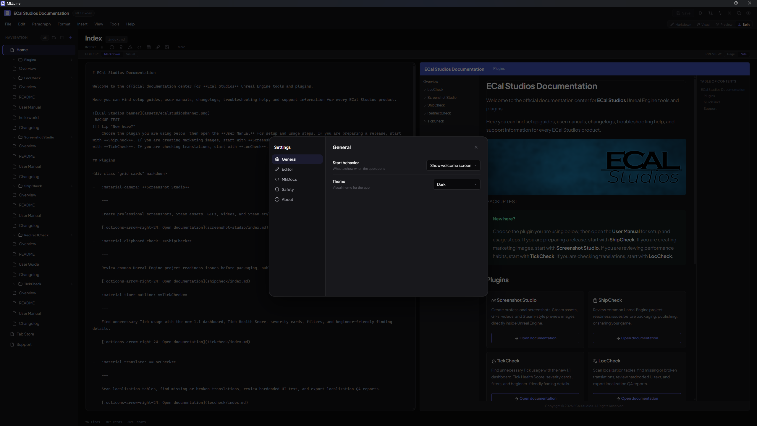MkLume settings panel
