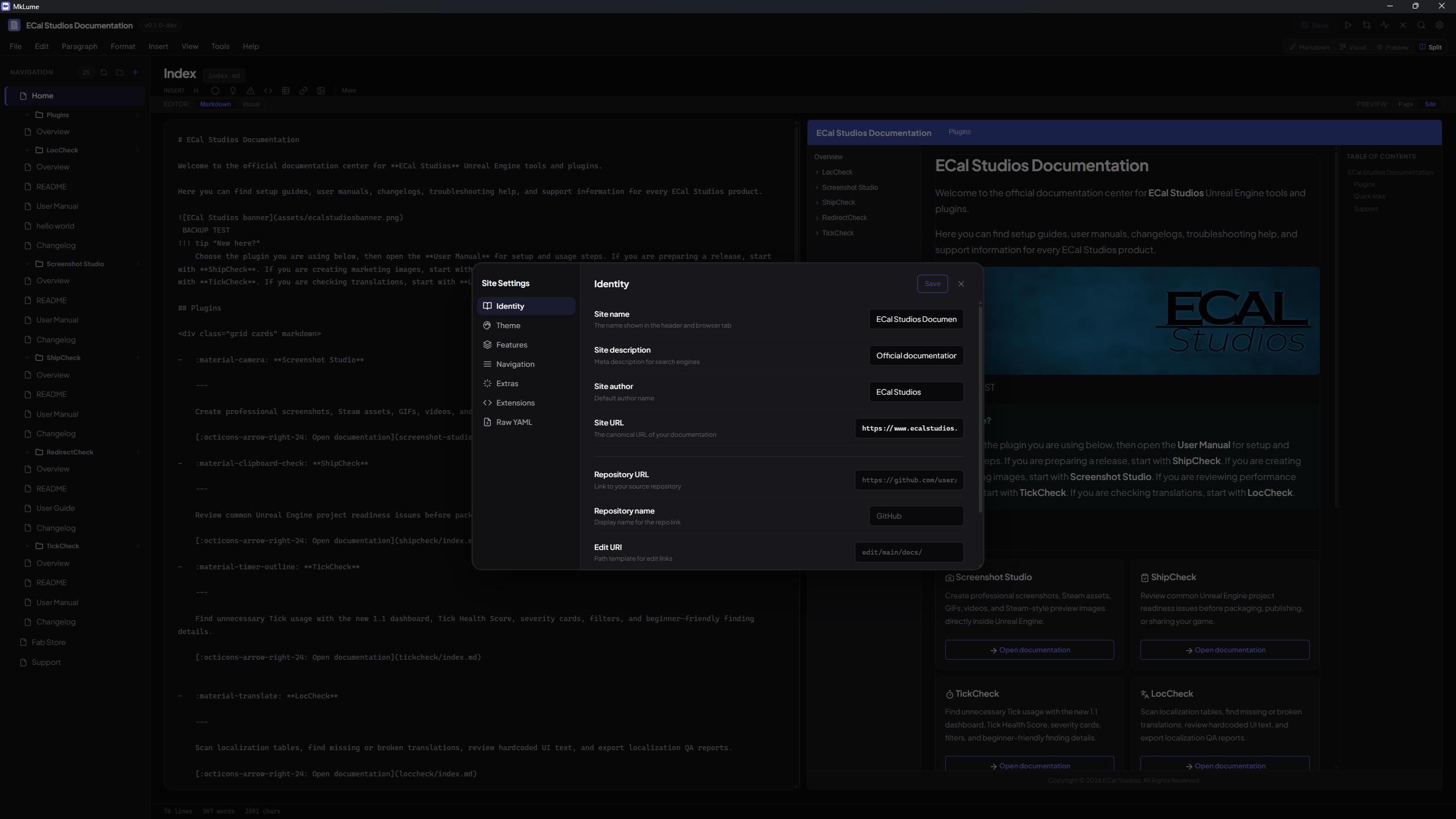 MkLume site settings