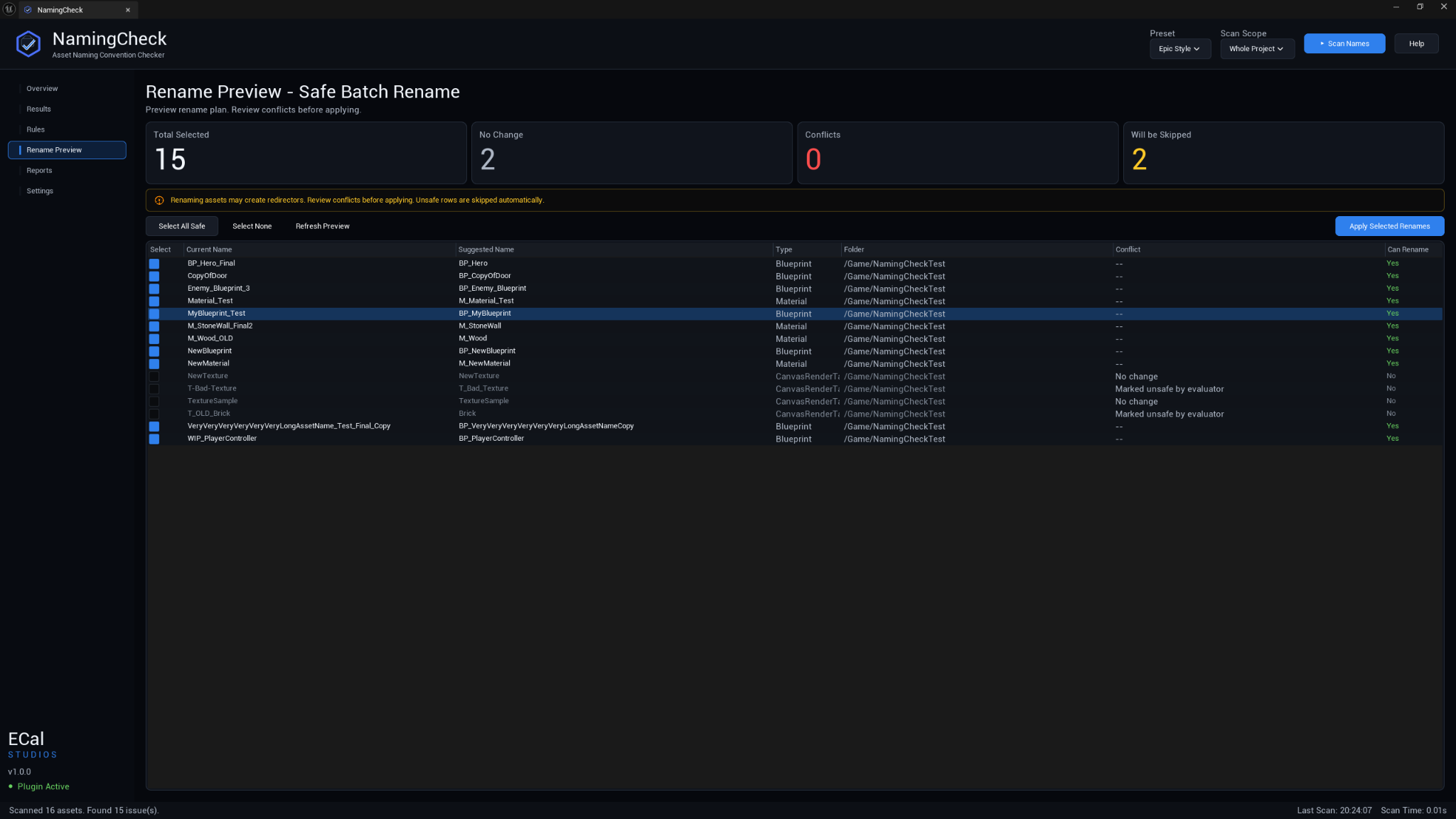 NamingCheck rename preview