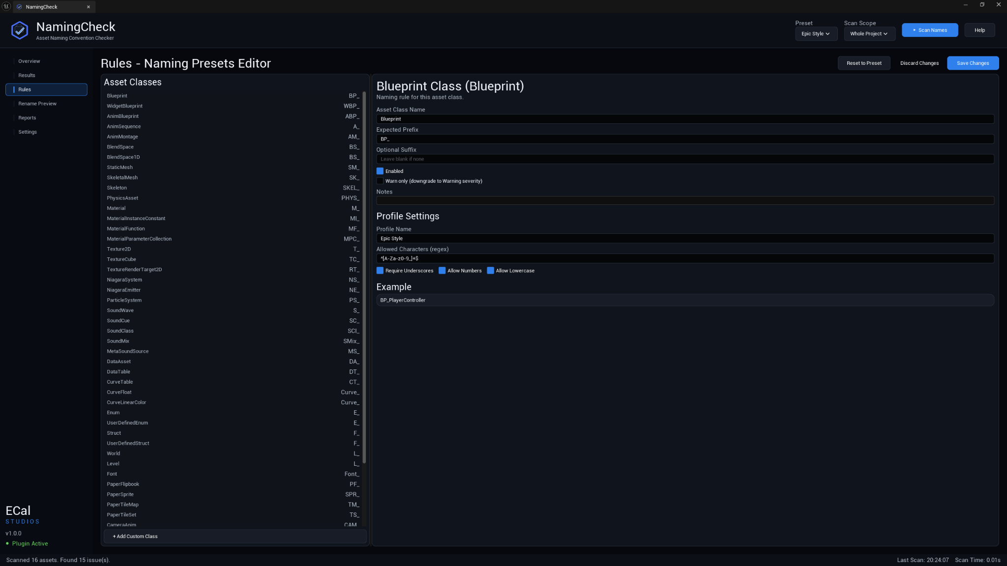 NamingCheck rules editor