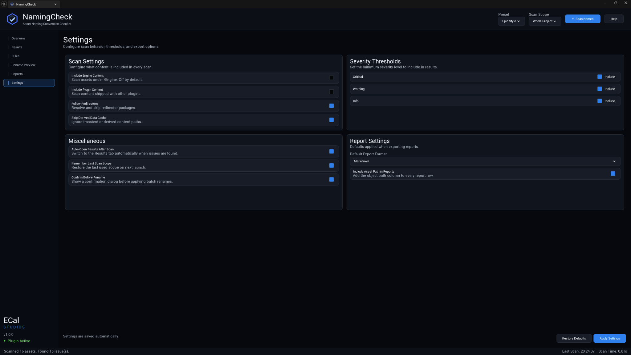 NamingCheck settings