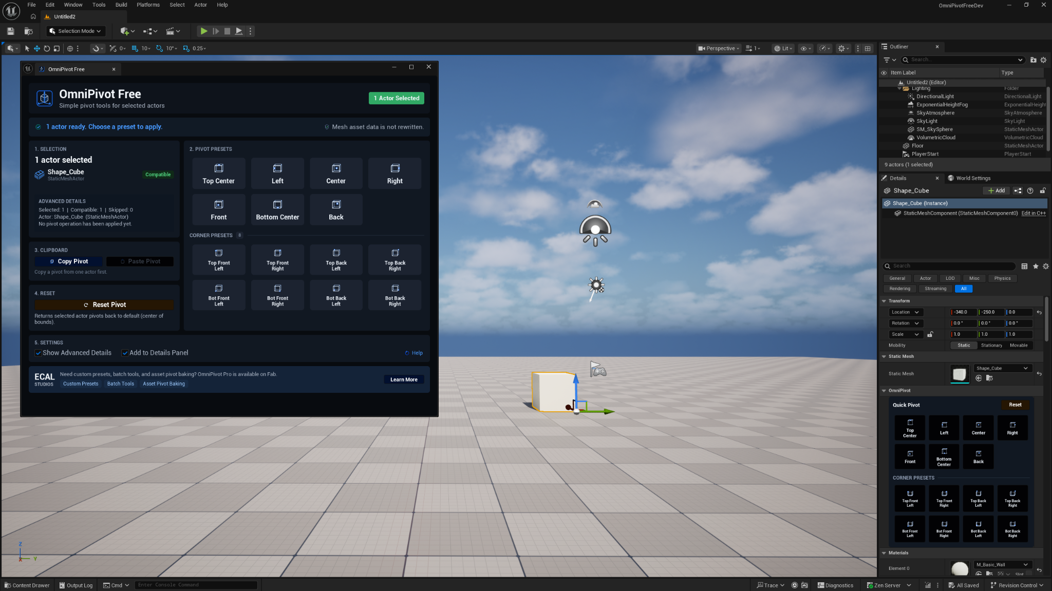 OmniPivot Free in the Unreal Editor