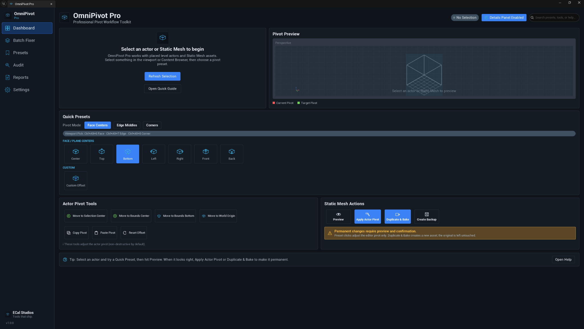 OmniPivot Pro main dashboard