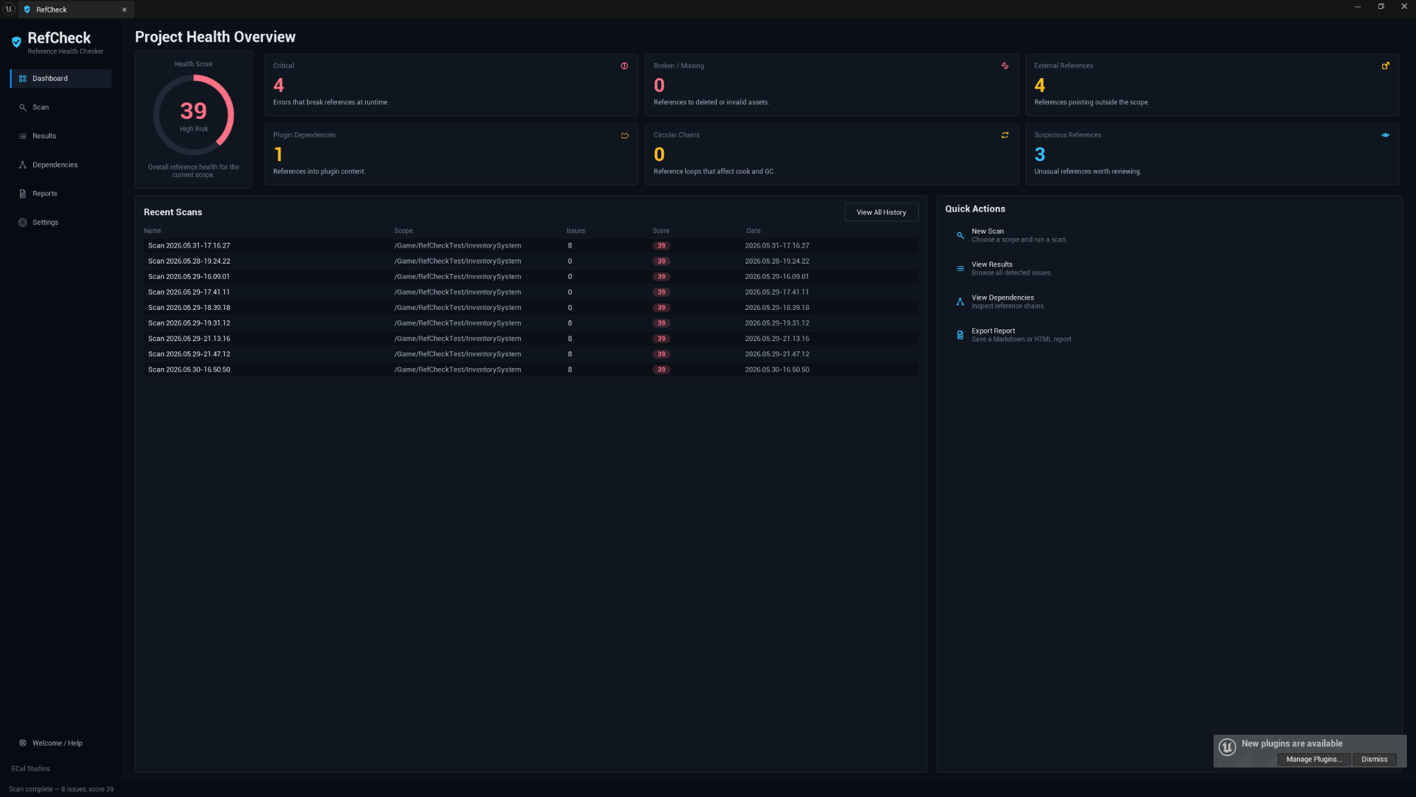 RefCheck dashboard