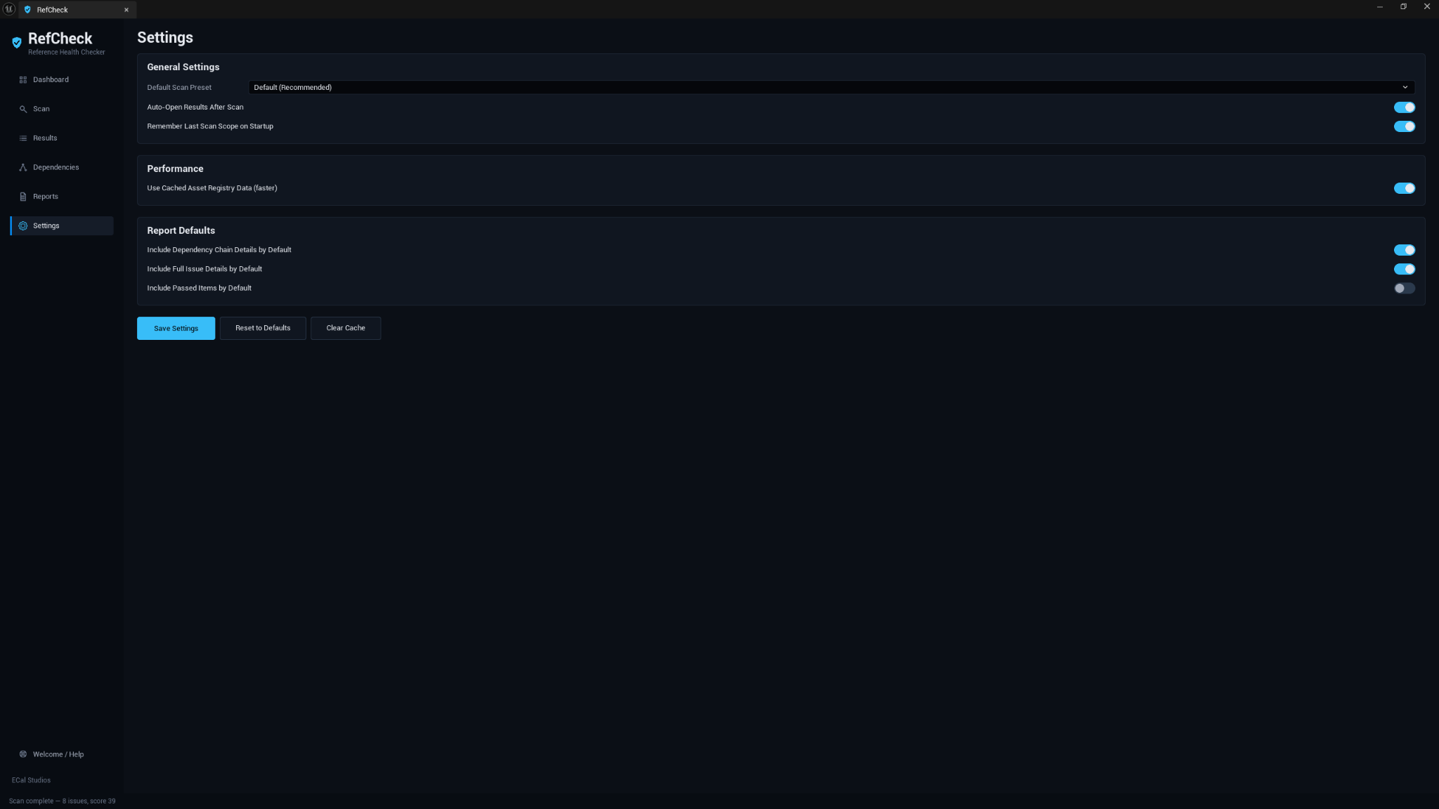 RefCheck settings