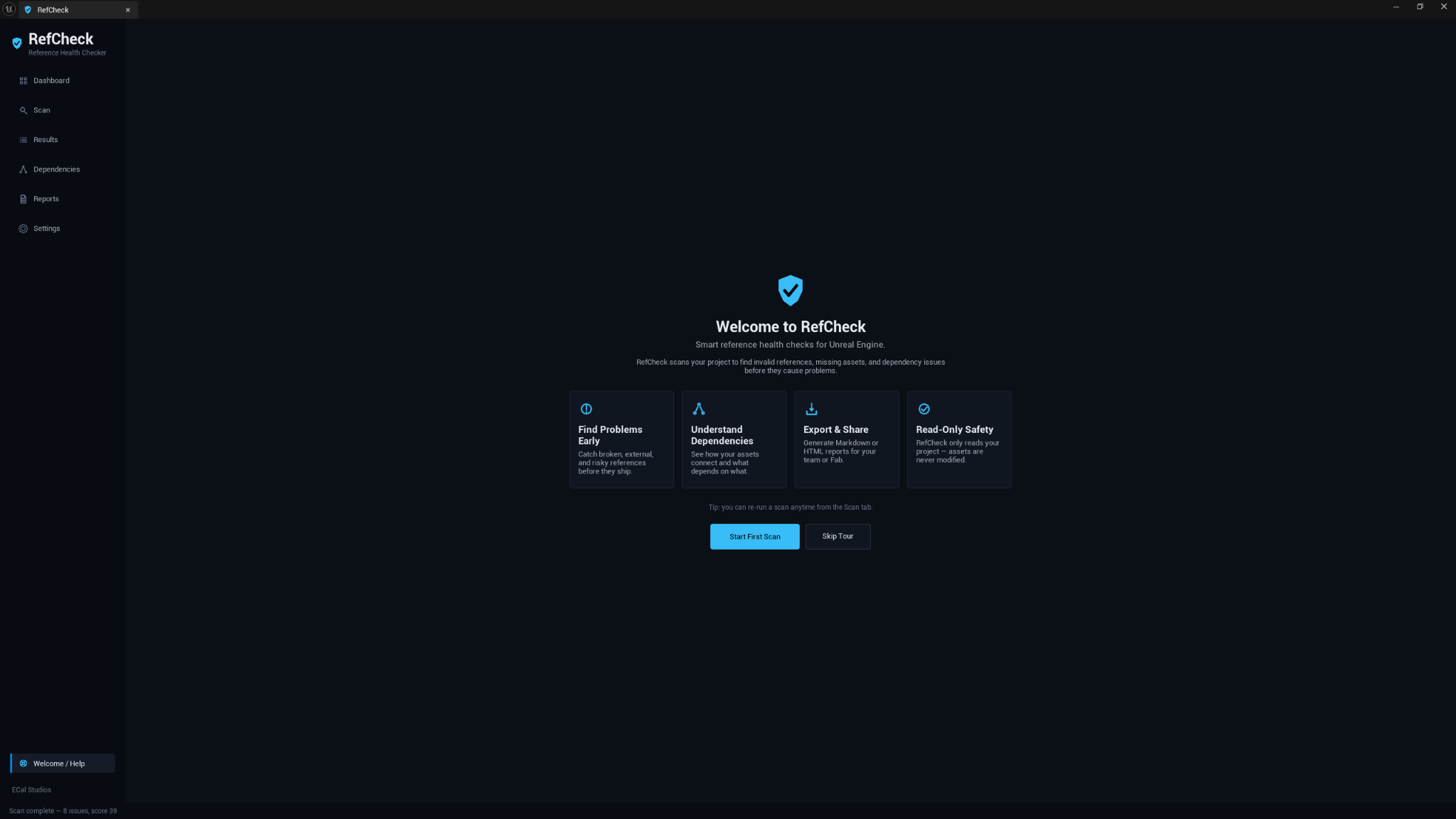 RefCheck welcome screen